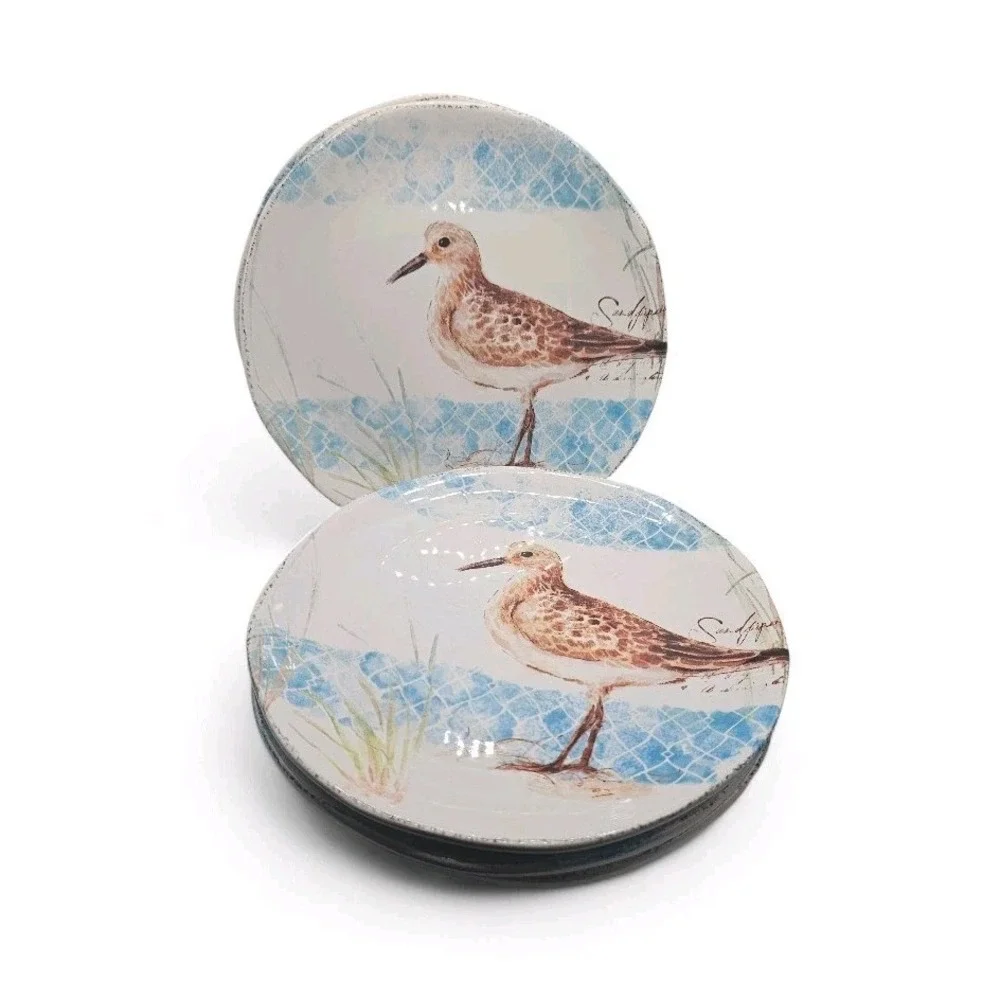 Pier 1 Sandpiper Bird Ceramic Salad Luncheon Plates 8